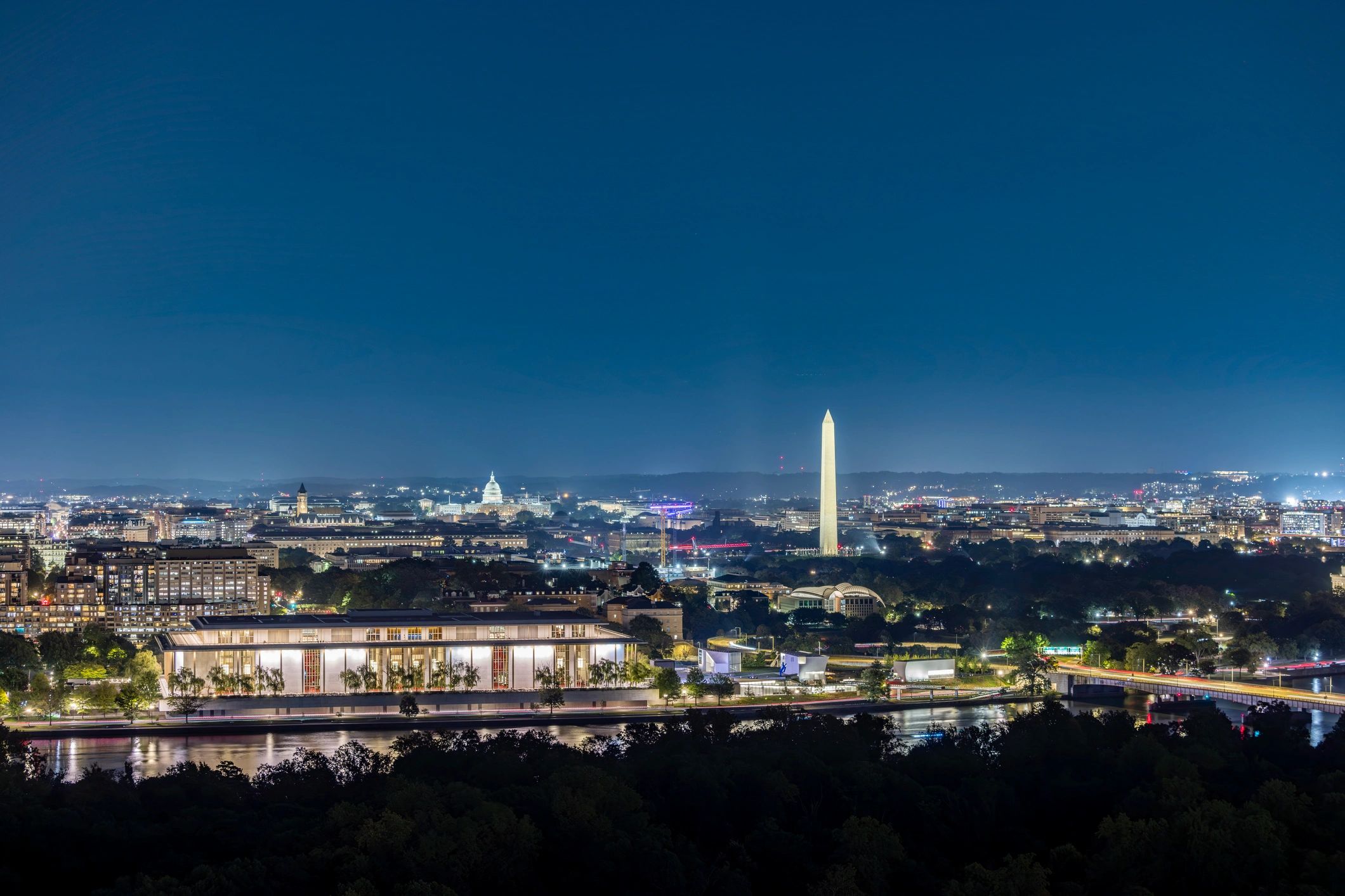 Washington, DC skyline and monuments at night