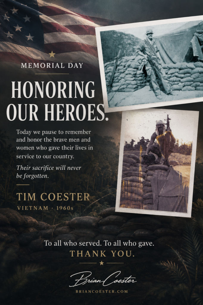 Memorial Day tribute graphic for Brian Coester in the DMV